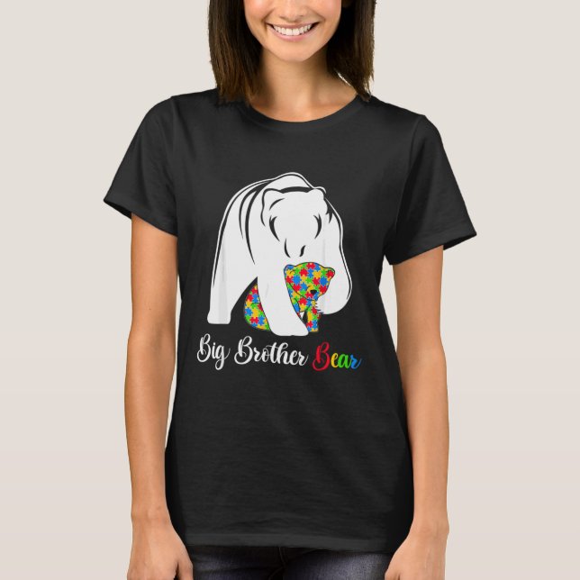 Autism Brother Big Brother Bear Autism Awareness T Shirt (Framsida)