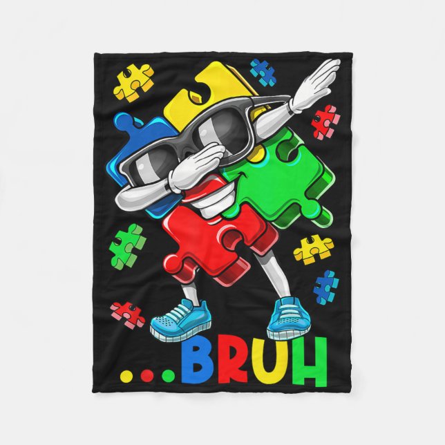 Autism Bruh Dabbing Puzzle Biet Autism Awareness Fleecefilt (Framsidan)