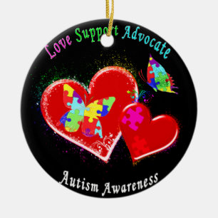 Autism Butterflies in Hearts Julgransprydnad Keramik
