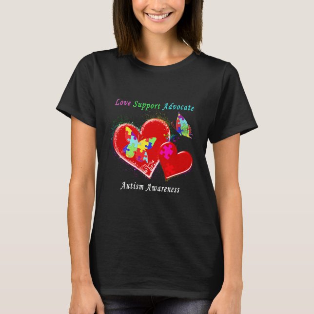 Autism Butterflies in Hearts T Shirt (Framsida)