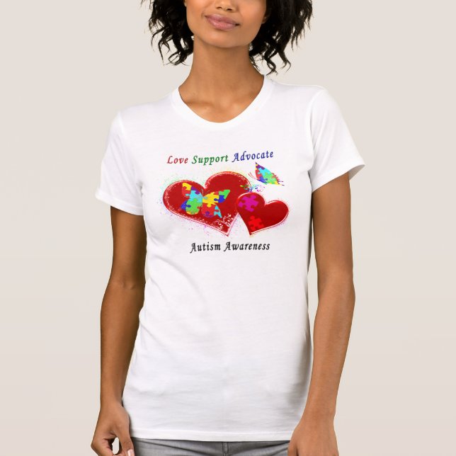 Autism Butterflies in Hearts Tee Shirt (Framsida)