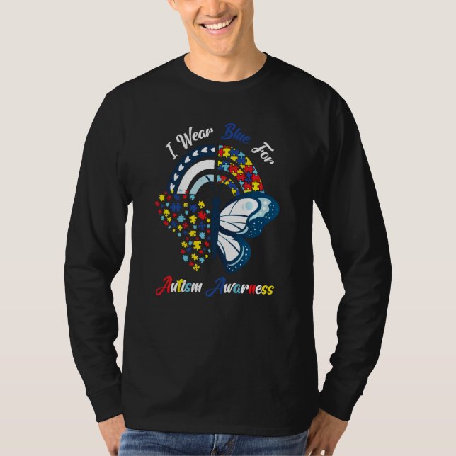 Autism Butterfly Rainbow I Bära Blue for Autism Aw T Shirt (Framsida)