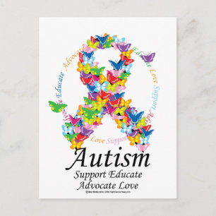 Autism Butterfly Ribbon Vykort