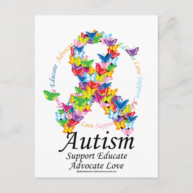 Autism Butterfly Ribbon Vykort (Framsida)