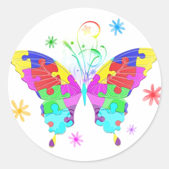 Autism Butterfly Runt Klistermärke (Framsida)