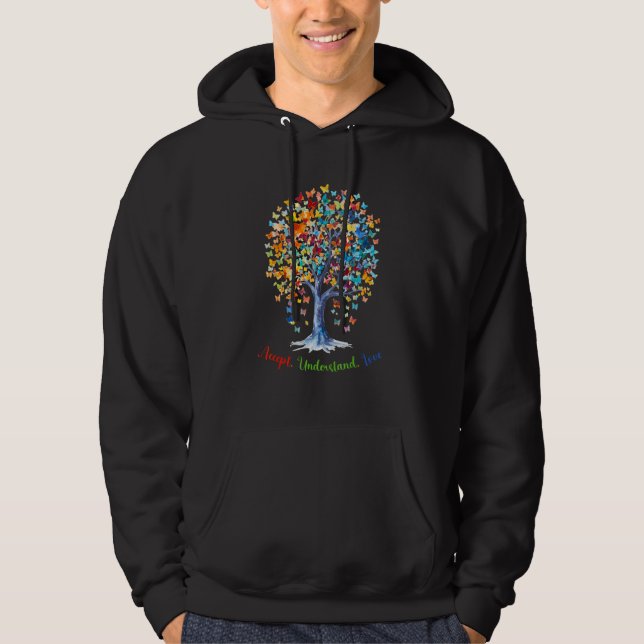 Autism Butterfly Tree - Acceptance, Understanding, Hoodie (Framsida)
