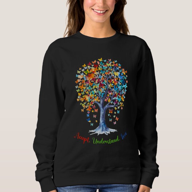 Autism Butterfly Tree - Acceptance, Understanding, T Shirt (Framsida)