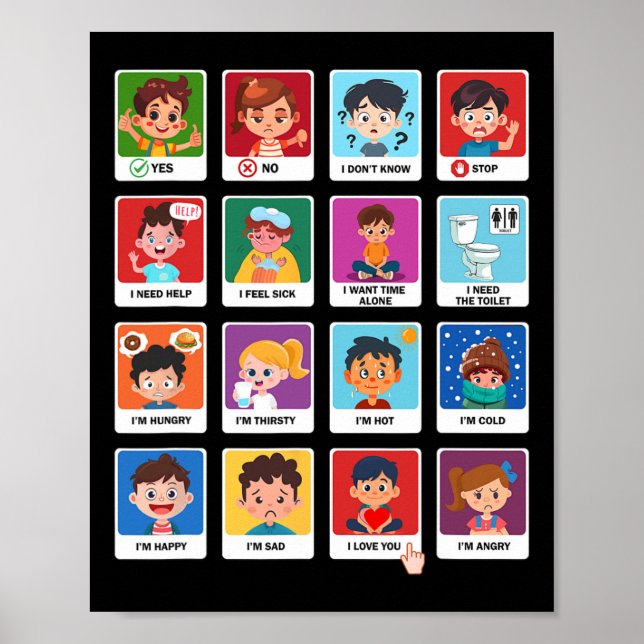 Autism Communication Cards Kids Känslor Tal Th Poster (Framsidan)