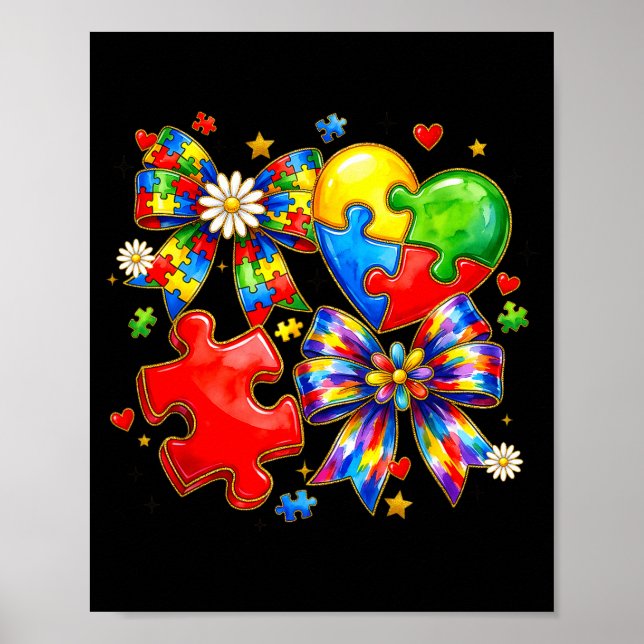 Autism coquette bow-pussel collage autism medveten poster (Framsidan)