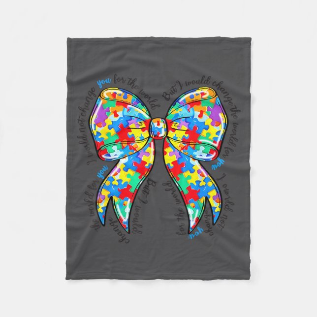 Autism Coquette Bow Puzzle Autism Awareness Proud  Fleecefilt (Framsidan)