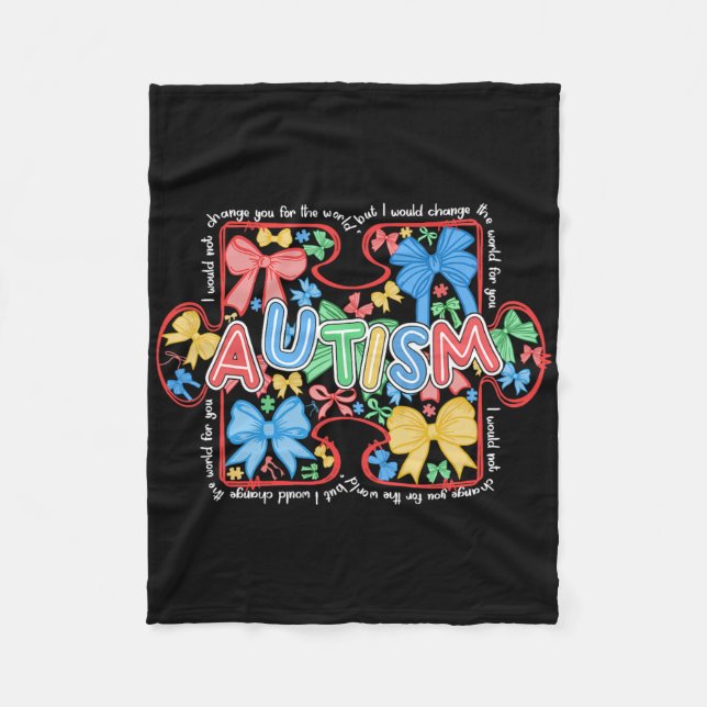 Autism Coquette Bow Puzzle Autism Awareness Proud Fleecefilt (Framsidan)