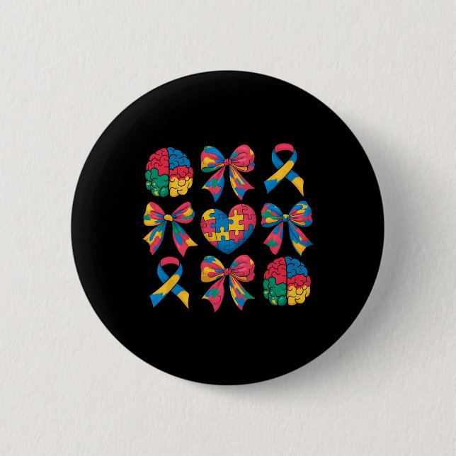 Autism Coquette Ribbon Bow Heart Puzzle Awa Knapp (Framsida)