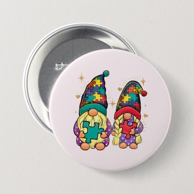 Autism Couple Gnome Knapp (Framsida & baksida)