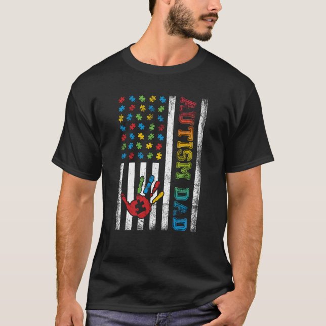 Autism Dad American Flag Autism Awareness T Shirt (Framsida)