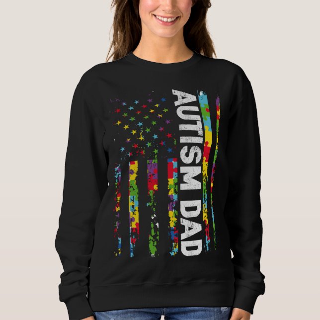 Autism Dad Awareness American Flag USA Support Aut T Shirt (Framsida)