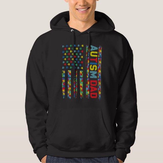 Autism Dad Puzzle US Flag Child Awareness Choose K Hoodie (Framsida)