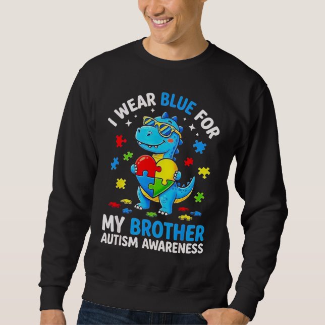 Autism Dinosaur Barn Jag Bär Blått För Min Bror Lång Ärmad Tröja (Framsida)