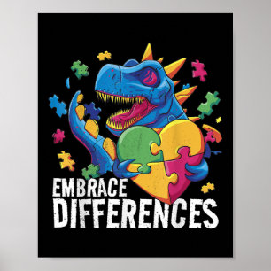 Autism Dinosaur. Kräv skillnader. Autism Medveten Poster