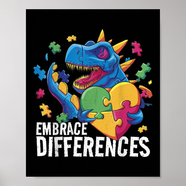 Autism Dinosaur. Kräv skillnader. Autism Medveten Poster (Framsidan)