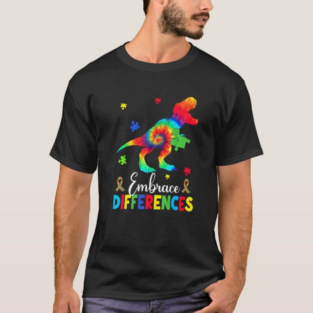 Autism Dinosaur Pusselbit Omfamna Skillnader B T Shirt (Framsida)