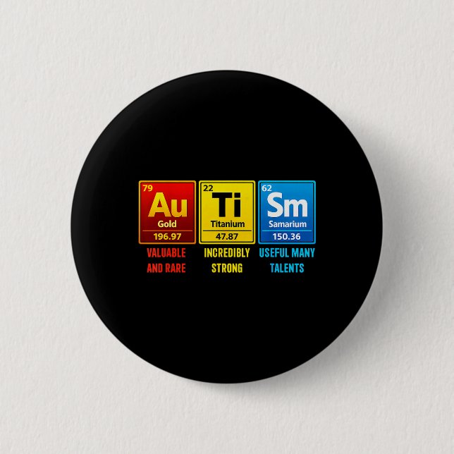 Autism Element Periodiska Tabellen Medvetenhet ASD Knapp (Framsida)