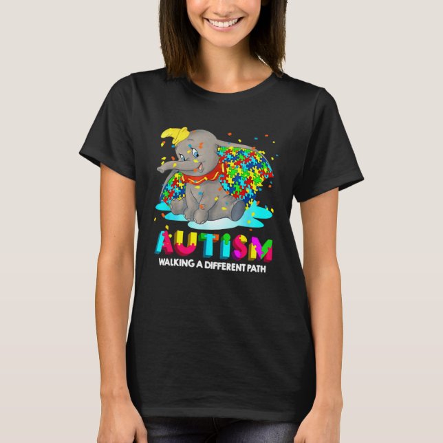 Autism Elephant Dumbo Walking A Different Path Aut T Shirt (Framsida)