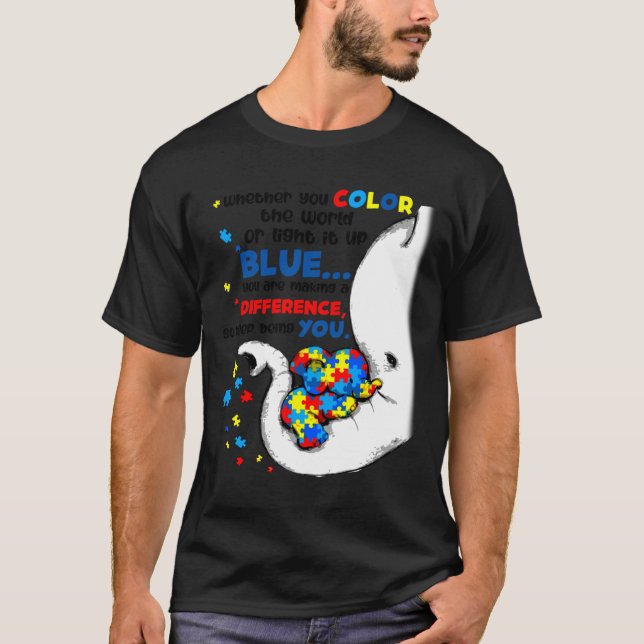 Autism Elephant Mamma Elephant Differens, så Behål T Shirt (Framsida)