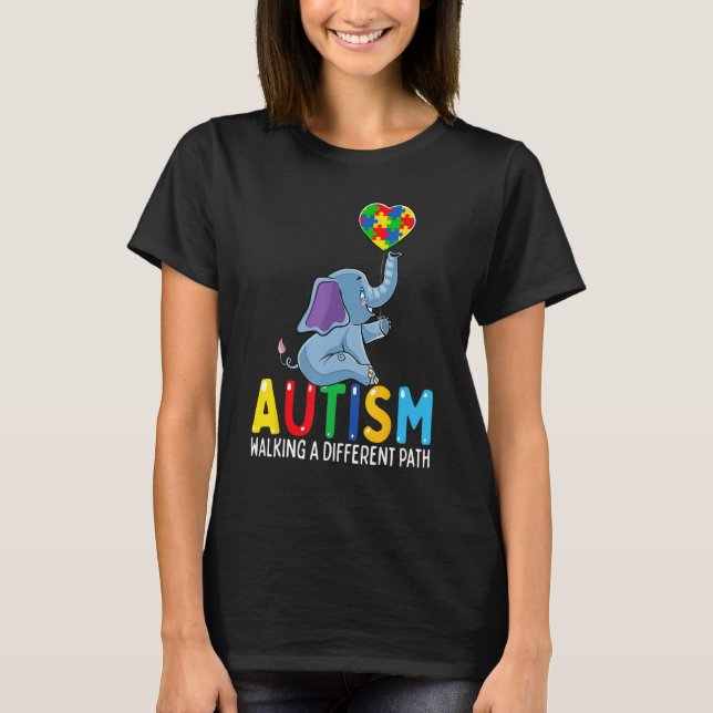 Autism Elephant Walking A Different Väg För barn T Shirt (Framsida)