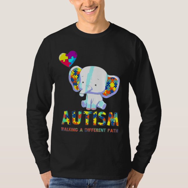 Autism Elephant Walking A Different Väg För barn T Shirt (Framsida)