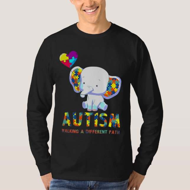 Autism Elephant Walking A Different Väg För barn T Shirt (Framsida)