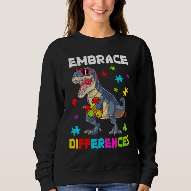 Autism Embrace Differences Dinosaur Rex Kids Cute  T Shirt (Framsida)