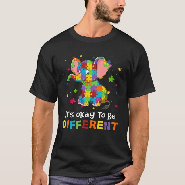 Autism Embrace Differences Elephant Puzzle Autism  T Shirt (Framsida)