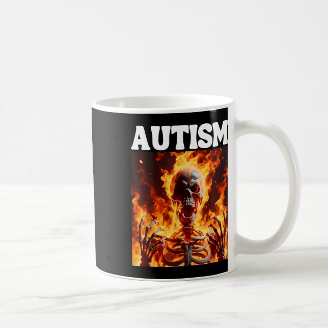 Autism Funny Cringe Hard Skeleton Meme Flames 1 Kaffemugg (Höger)