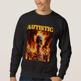 Autism Funny Cringe Hard Skeleton Meme Flames Lång Ärmad Tröja