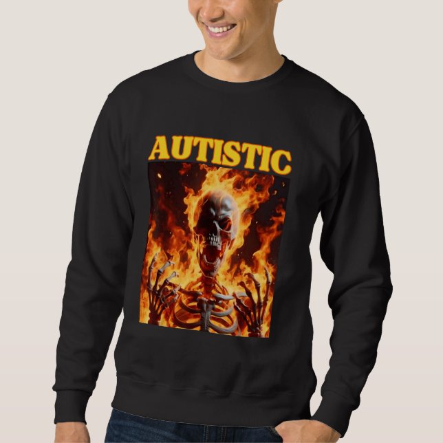 Autism Funny Cringe Hard Skeleton Meme Flames Lång Ärmad Tröja (Framsida)