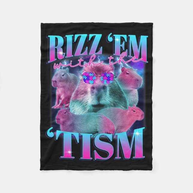 Autism Funny Rizz m.fl. med Tism Capybyra Mema A Fleecefilt (Framsidan)