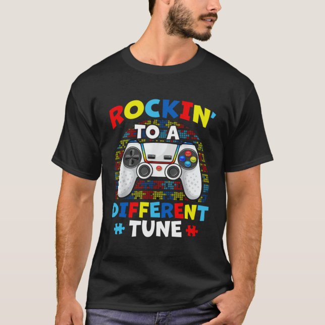 Autism Game  Rocking To A Different Tune For Gamer T Shirt (Framsida)
