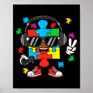 Autism gamer pussel hörlurar medvetenhet gaming po poster