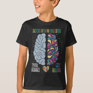 Autism Genius Heart Autistisk färgad hjärna T Shirt