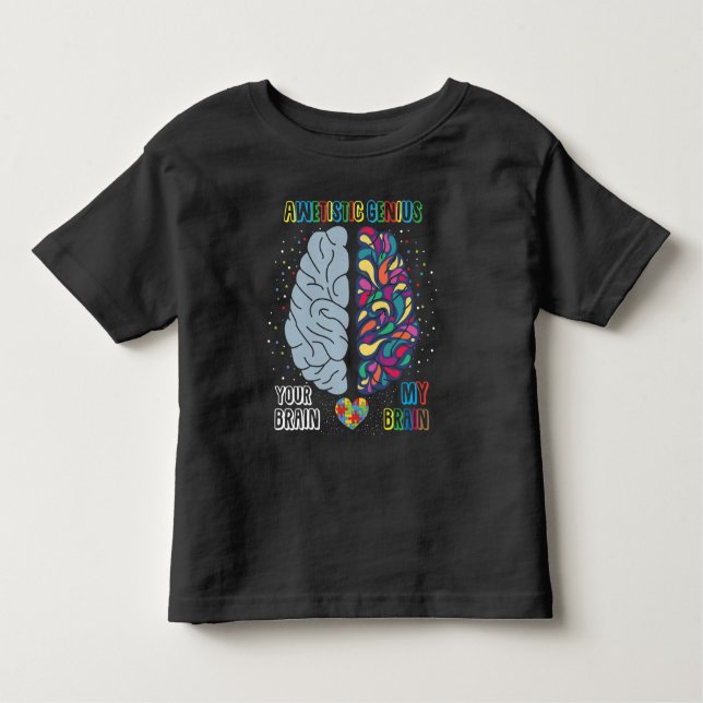 Autism Genius Heart Autistisk färgad hjärna T Shirt (Framsida)