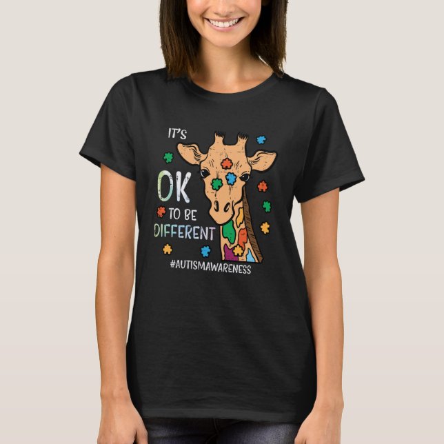 Autism Giraffe Ok to Be Different Awareness Boys G T Shirt (Framsida)