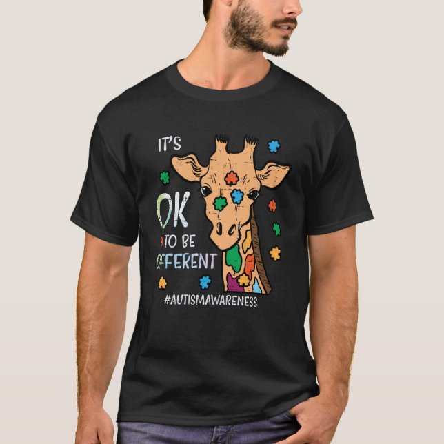 Autism Giraffe Ok to Be Different Awareness Boys G T Shirt (Framsida)