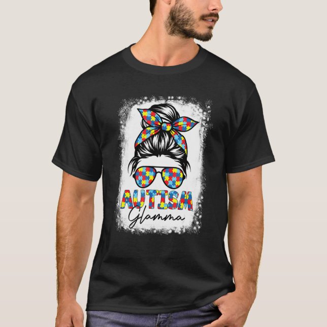 Autism Glamma Life Messy Bun Bleached Mors dag T Shirt (Framsida)