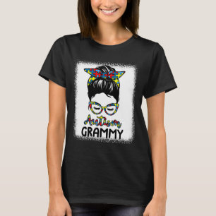 Autism Grammy Messy Bun Bleached Autism Awareness T Shirt