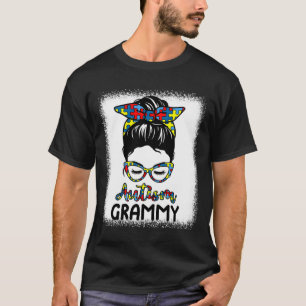 Autism Grammy Messy Bun Bleached Autism Awareness T Shirt