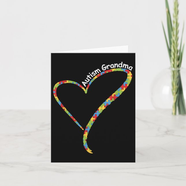 Autism Grandma Autism Awareness Puzzle Biet Heart Kort (Framsida)
