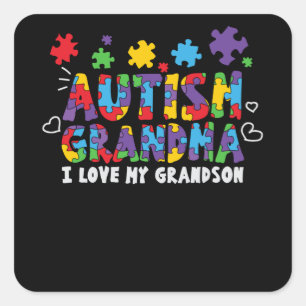 Autism Grandma, I Kärlek, Min farmson Funny Autism Fyrkantigt Klistermärke