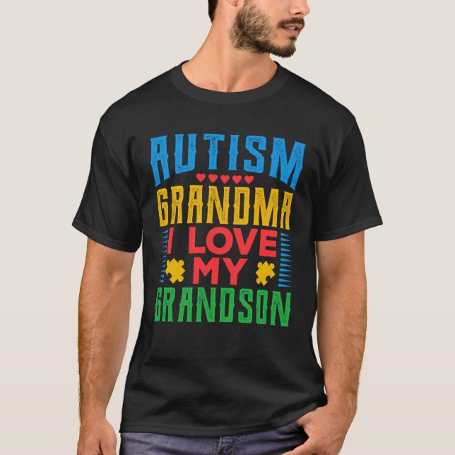 Autism Grandma I Love My Grandson Grandparents Fam T Shirt (Framsida)