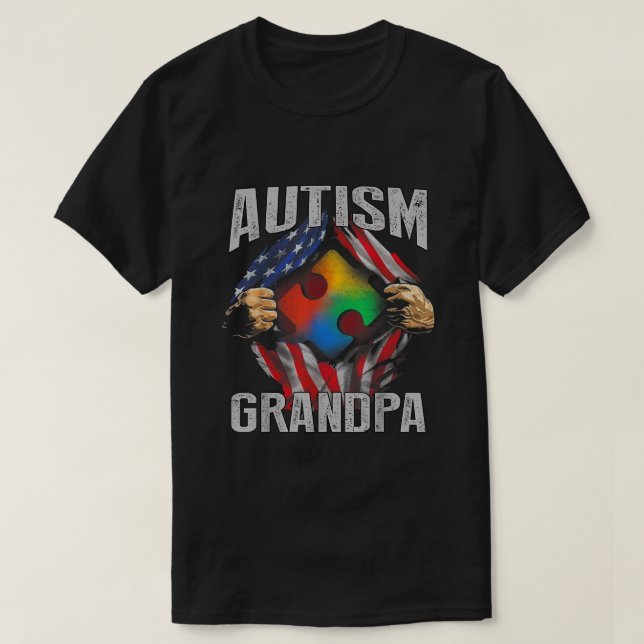 Autism Grandpa American Flagga Autism Awareness T Shirt (Design framsida)