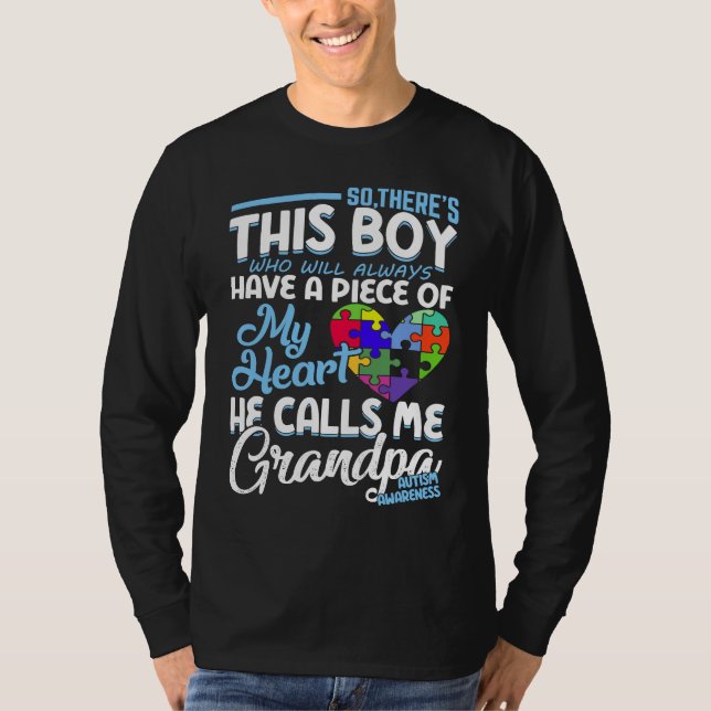 Autism Grandpa Boy Puzzle Pieces Autism Awereness T Shirt (Framsida)
